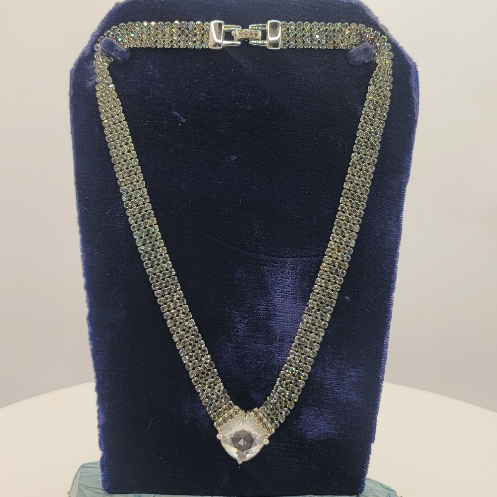Stunning Signed Swarovski Smokey Crystal V Necklace